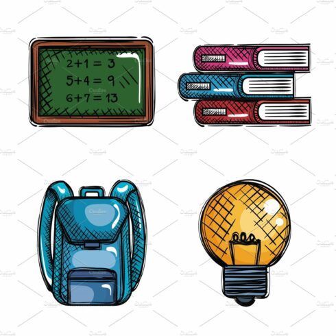 back to school set icons drawings cover image.