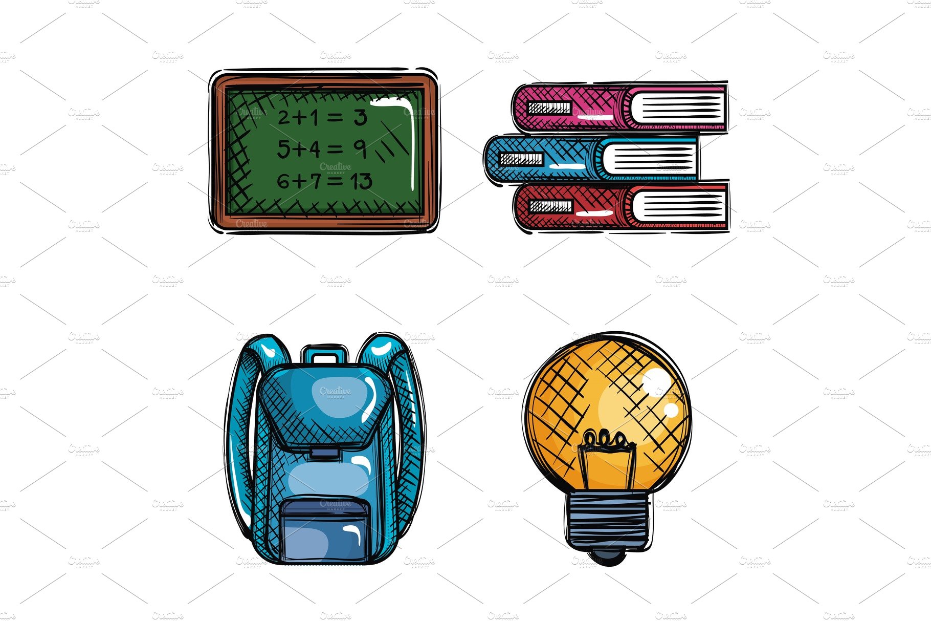 back to school set icons drawings cover image.