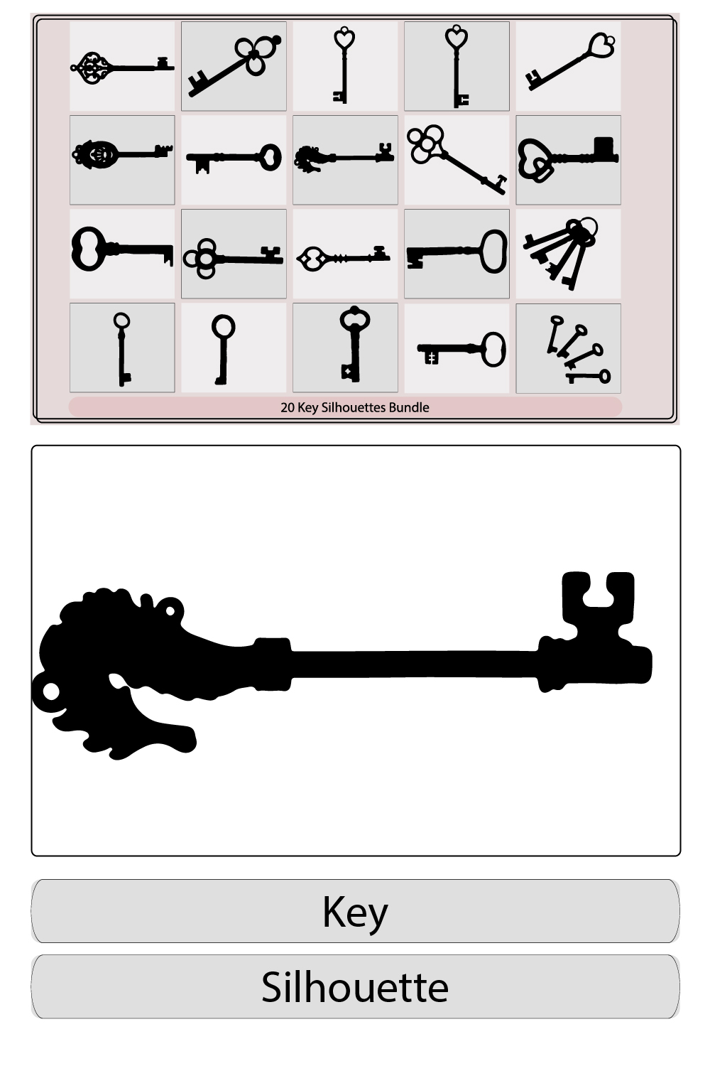 key set,key icon,Key symbol ,A black and white silhouette of a key,Key vector icon pinterest preview image.