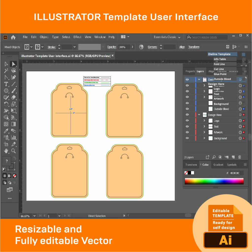 Keychain Locket Card, Dieline Template, SVG, EPS, PDF, DXF, Ai, PNG