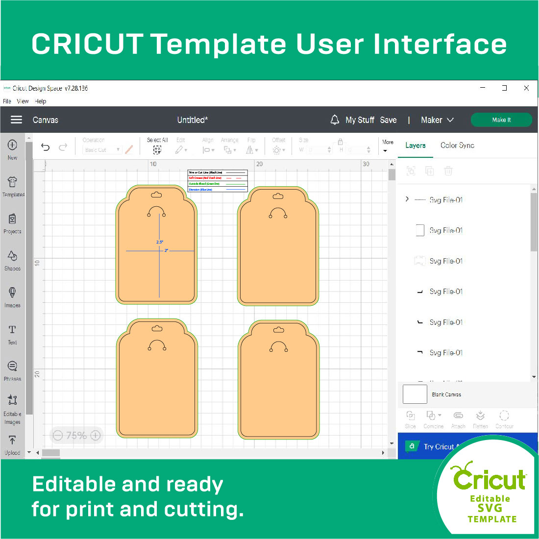 Screen shot of the cricut template user interface.