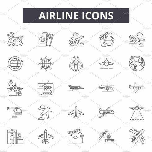 Airline line icons, signs set cover image.
