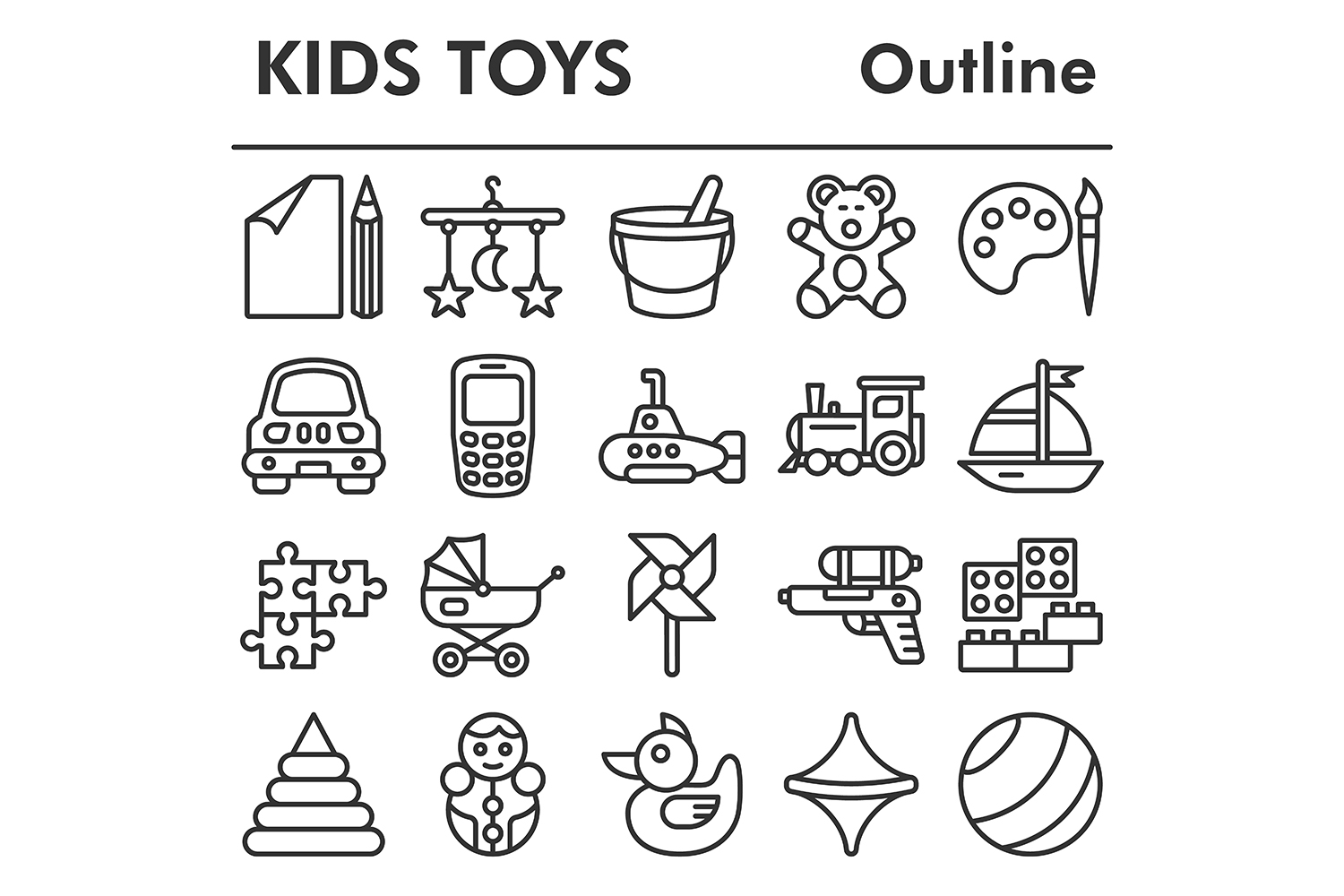 Set, kids toys icons set pinterest preview image.