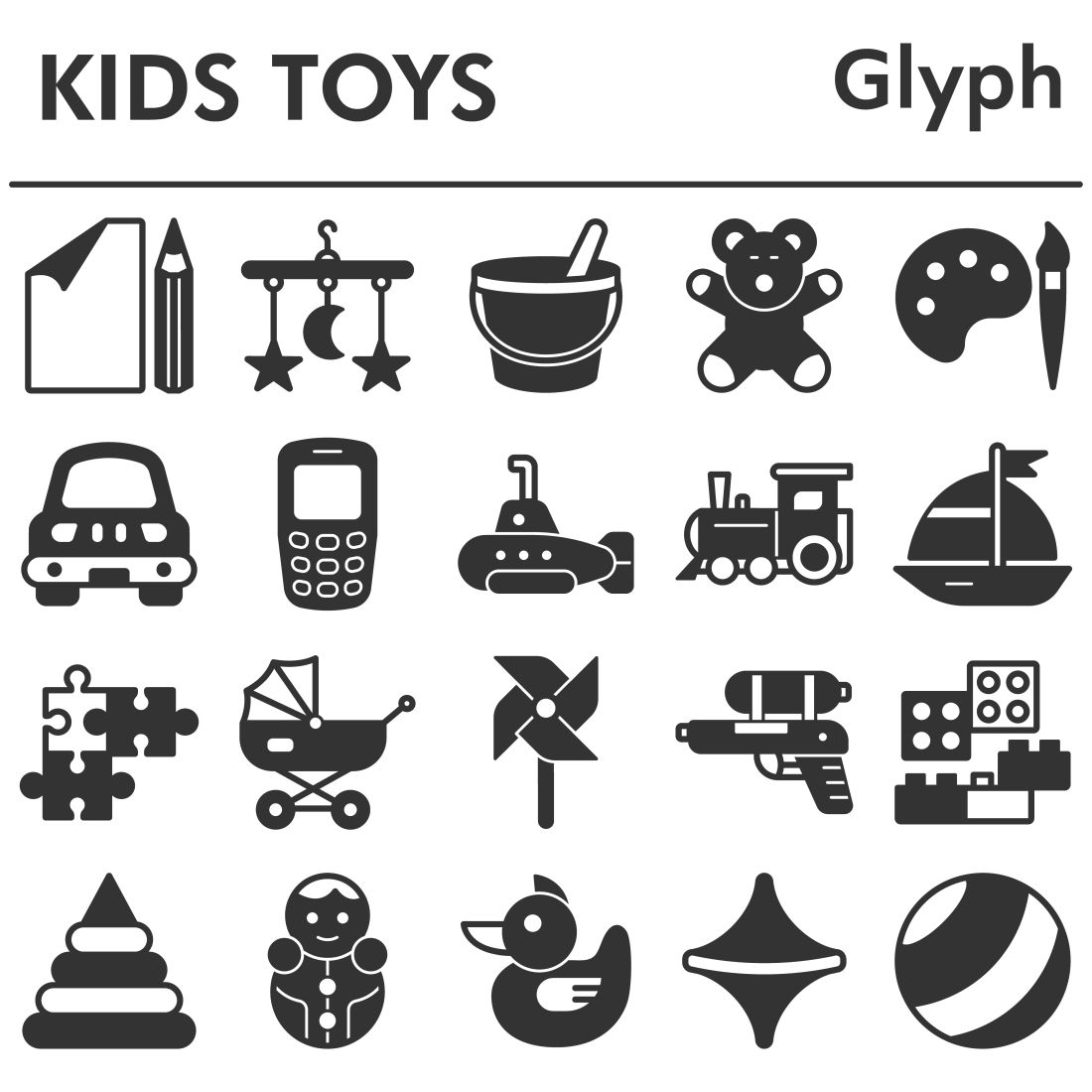 Set, kids toys icons set_1 cover image.