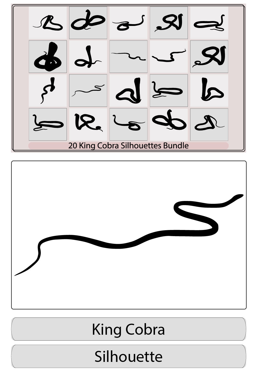 King Cobra silhouette icons,Cobra snake,King cobra silhouette,Black king cobra logo template design,King Cobra snake logo design vector pinterest preview image.
