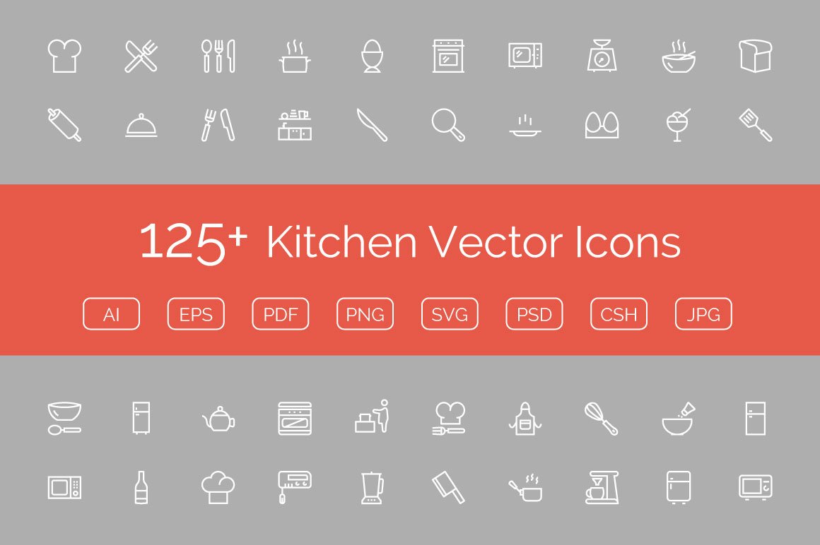 125+ Kitchen Vector Icons cover image.