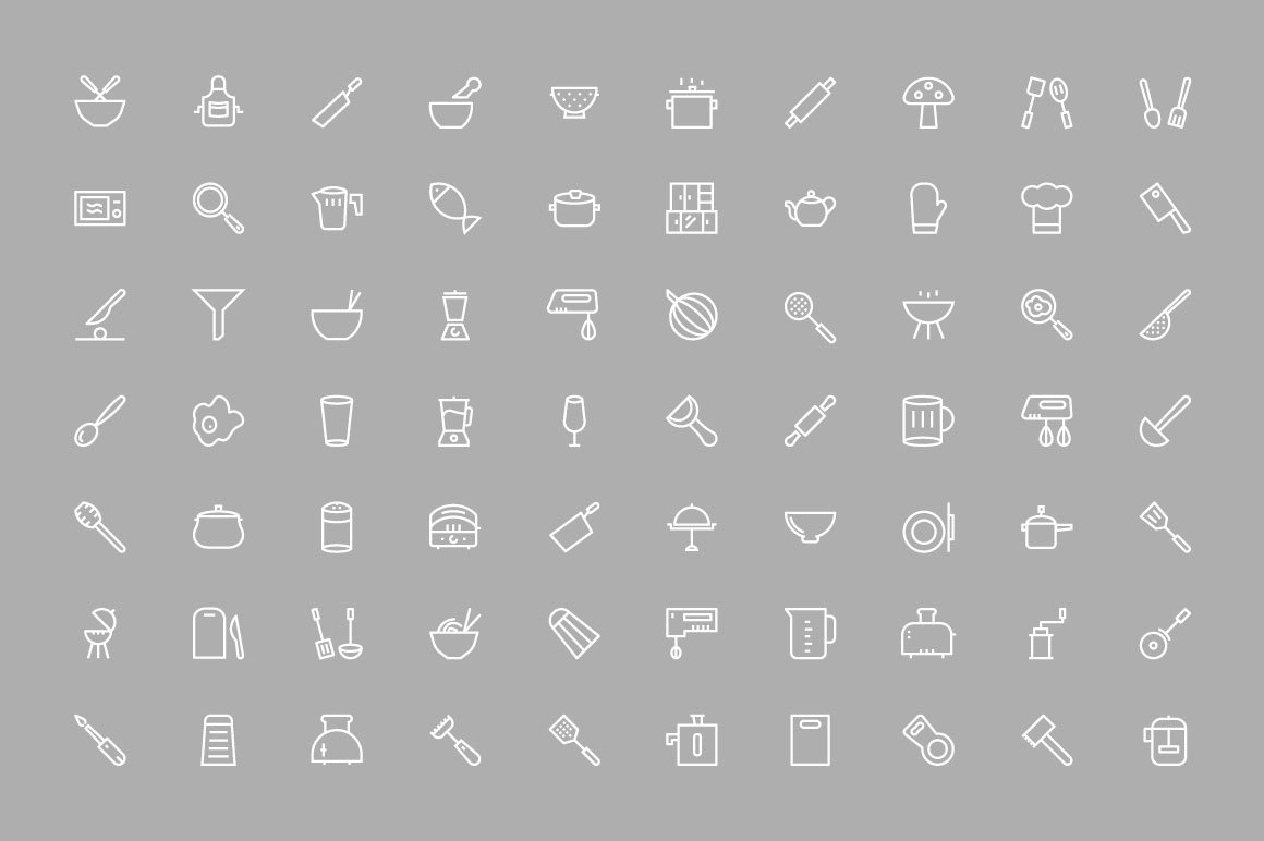 125+ Kitchen Vector Icons preview image.