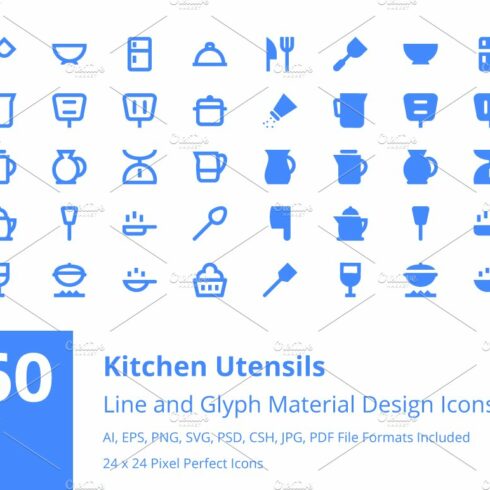 160 Kitchen Utensils Material Icons cover image.