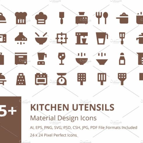 275+ Kitchen Utensils Material Icons cover image.