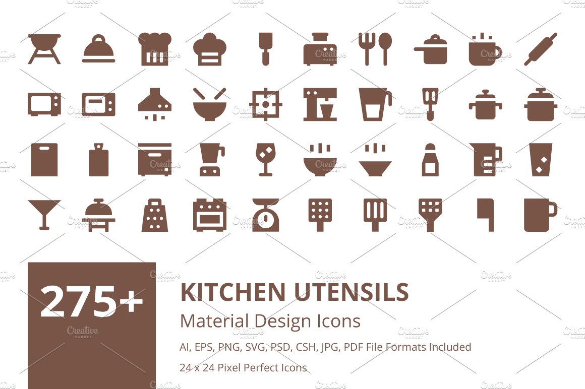 275+ Kitchen Utensils Material Icons cover image.