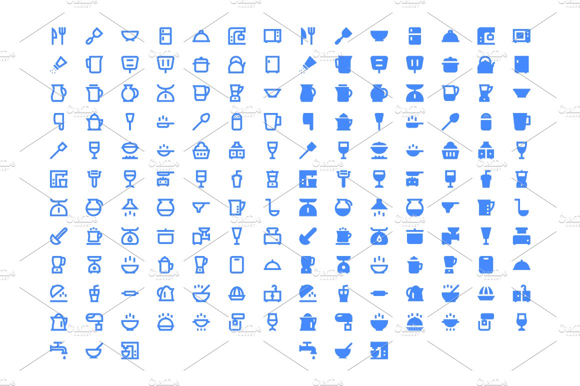 160 Kitchen Utensils Material Icons preview image.