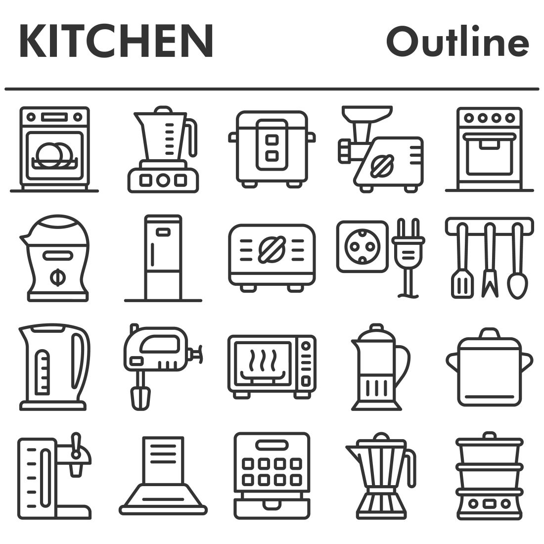 Set, kitchen icons set cover image.