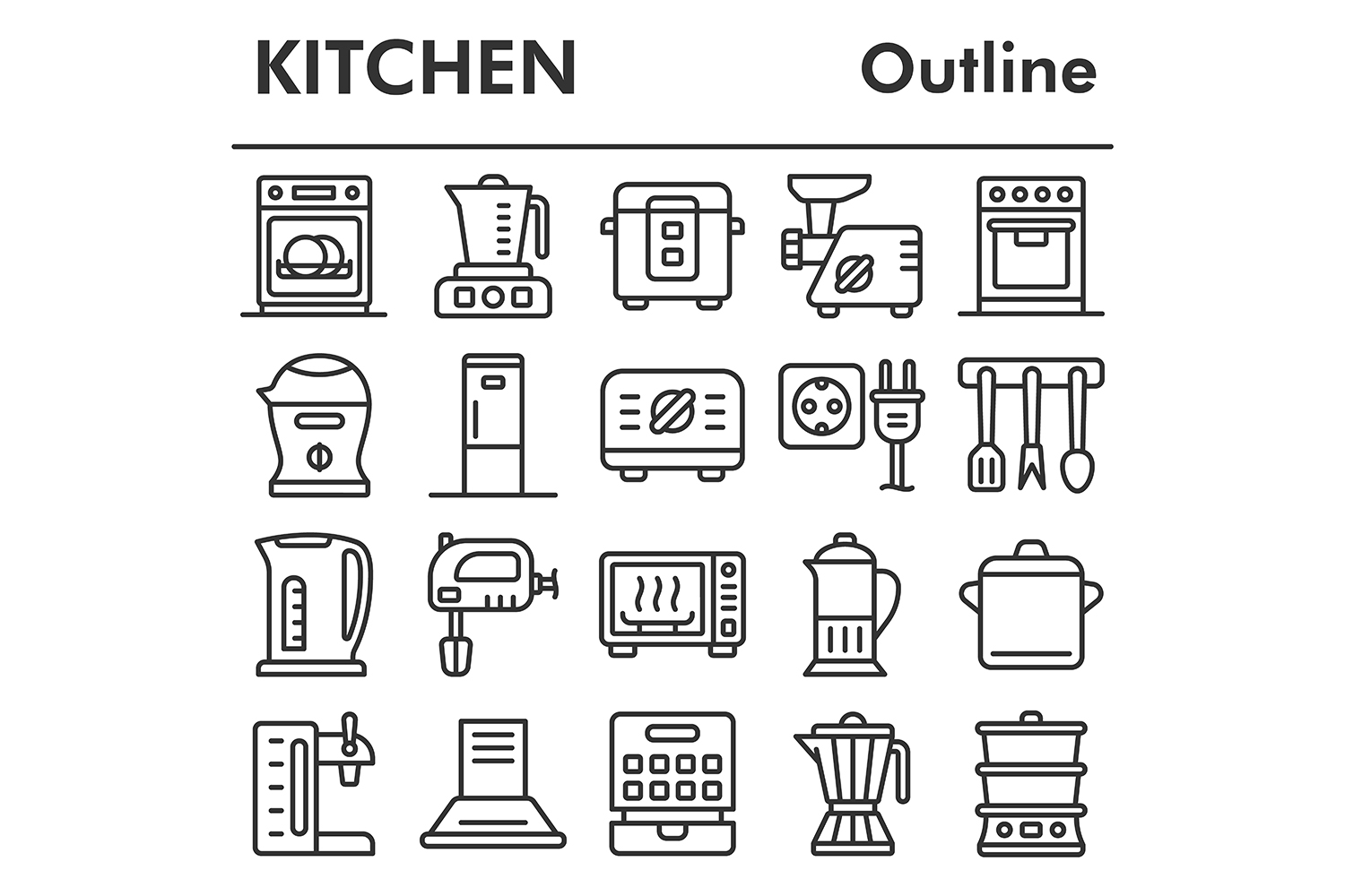 Set, kitchen icons set pinterest preview image.