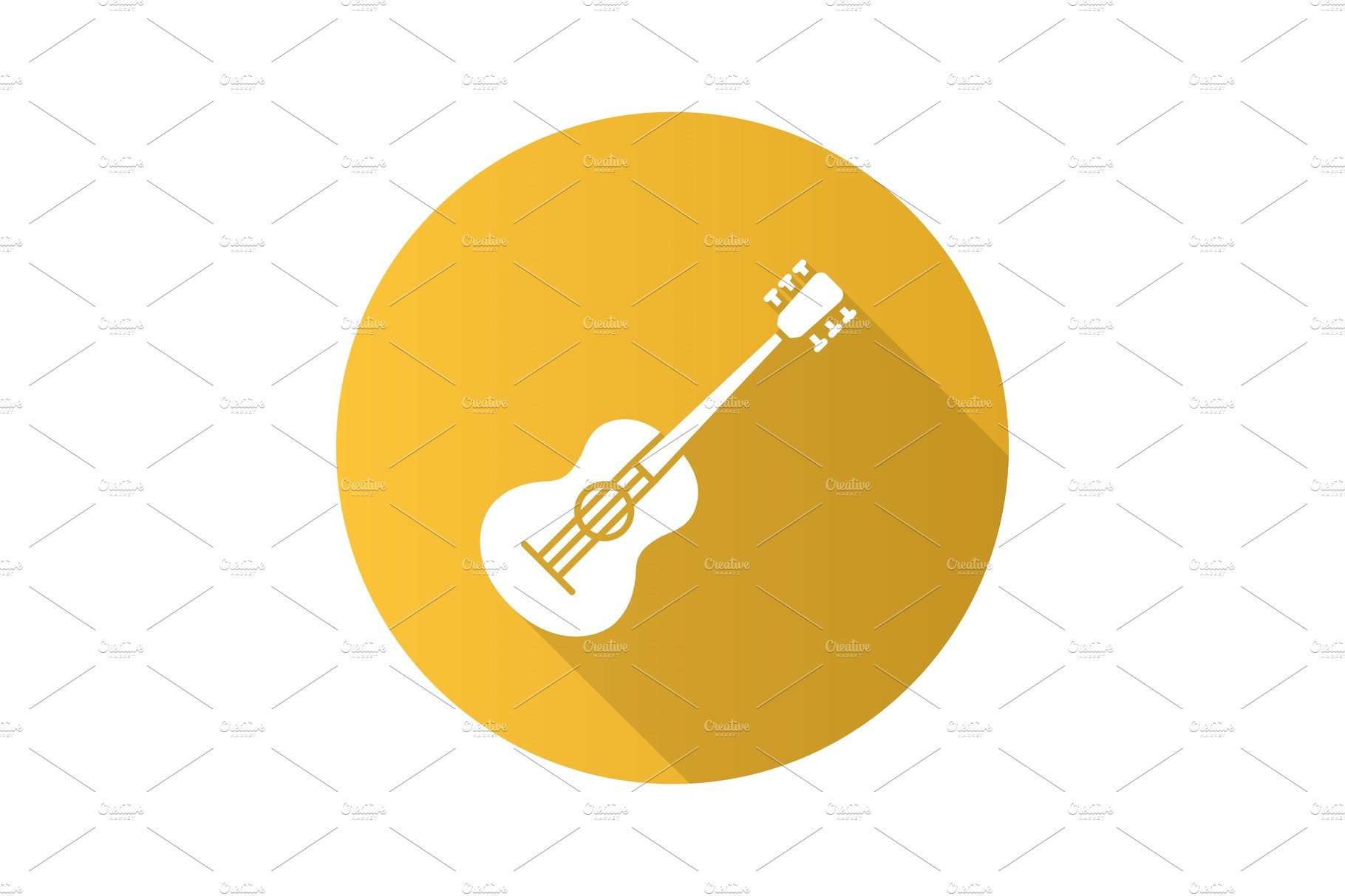 Guitar flat design long shadow glyph icon cover image.