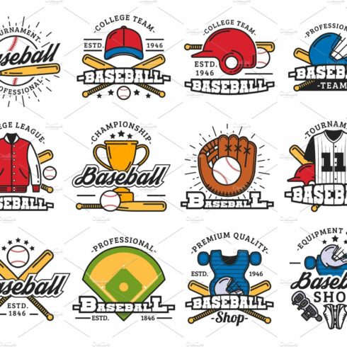 Baseball sport game isolated icons cover image.