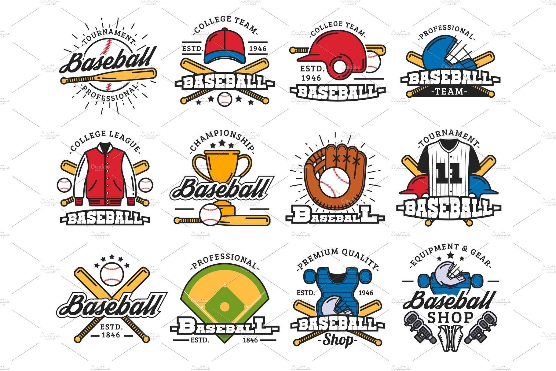 Baseball sport game isolated icons cover image.