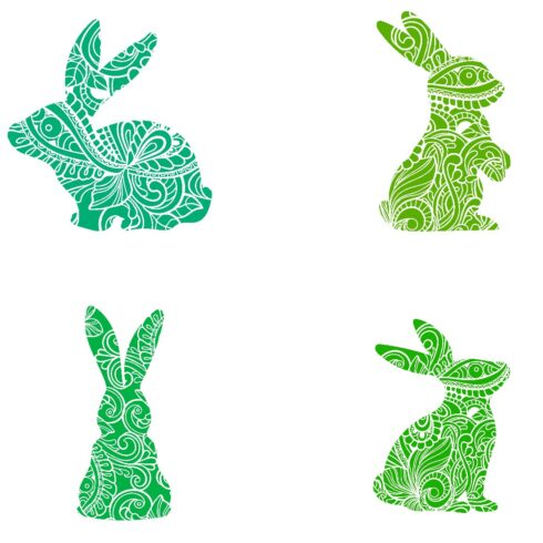Blue and Green Toned Bunny Spring Decorative Set of 6 DXF PNG SVG JPG Files cover image.