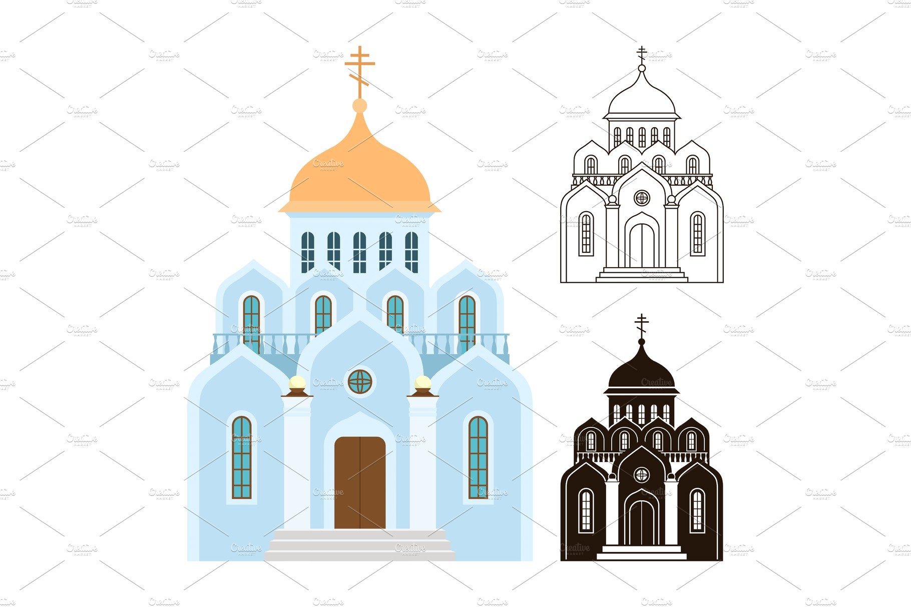 Orthodox churches vector icons cover image.