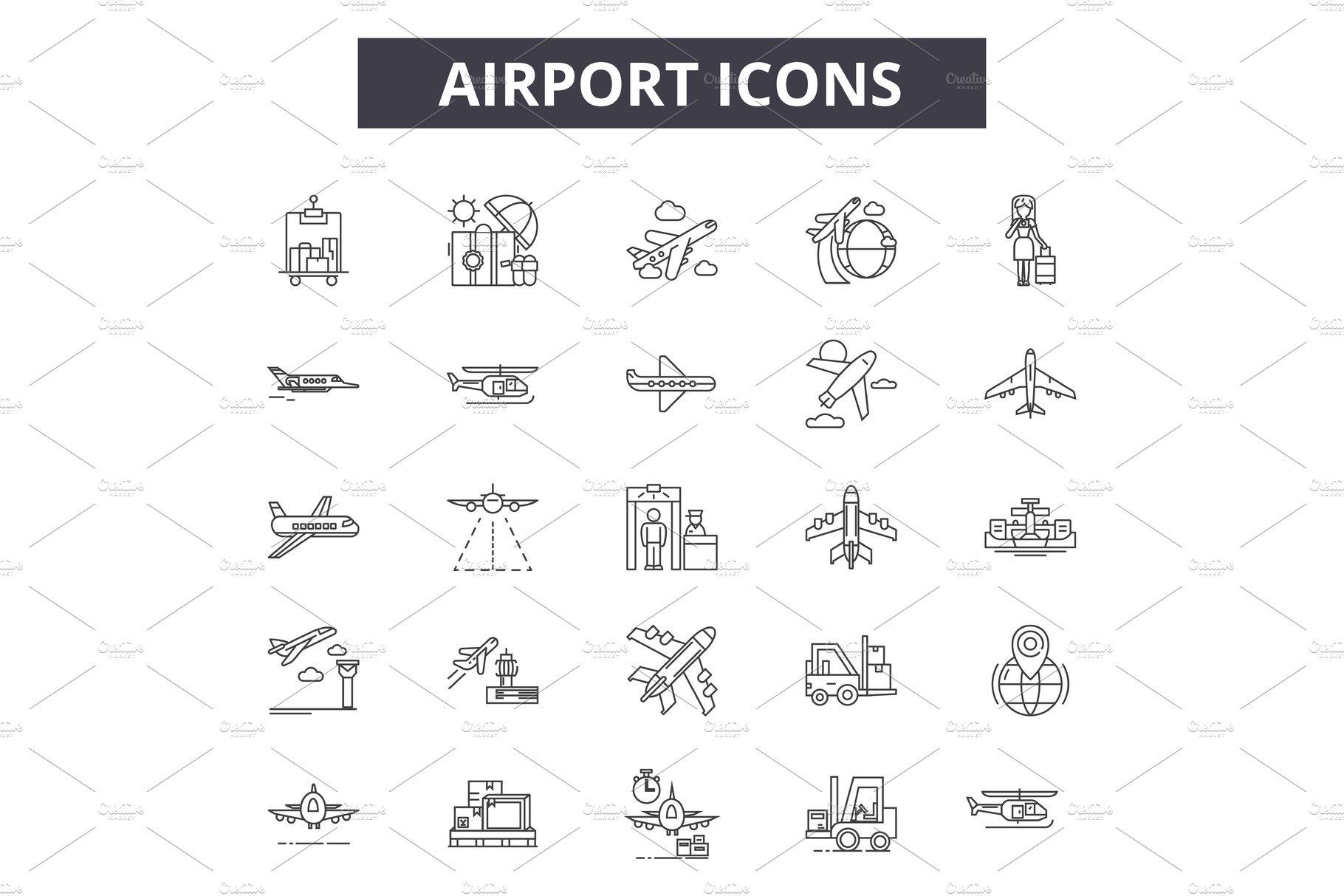 Airport line icons for web and cover image.