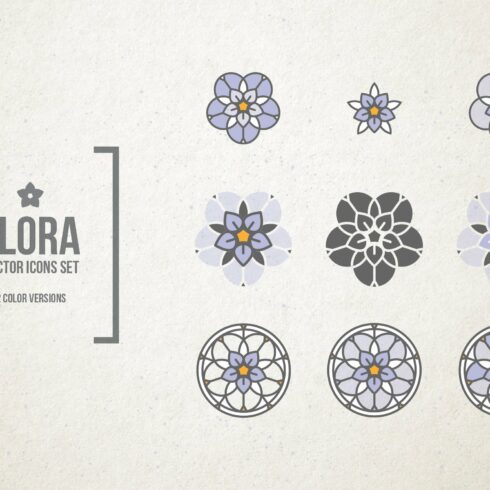 Stained Glass Flowers. Vector icons. cover image.