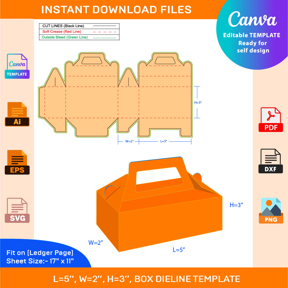 Large Cable Box, Gift Box, Storage Box, Dieline Template SVG, Ai, EPS, PDF, DXF, JPG, PNG File cover image.