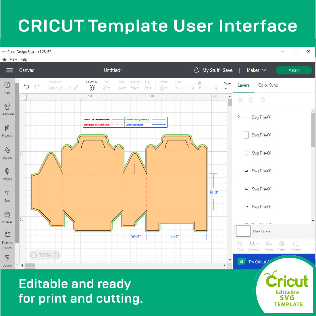 Screen shot of the cricut template user interface.