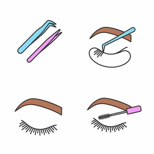 Eyelash extension color icons set cover image.