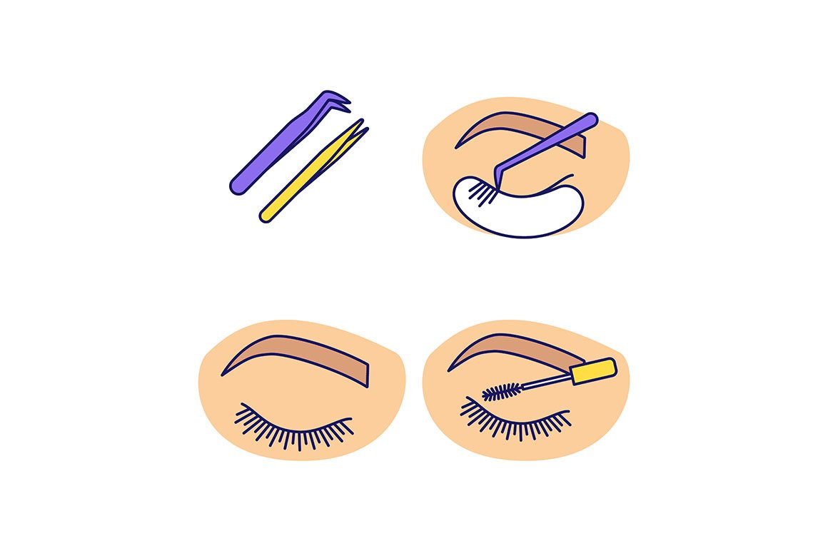 Eyelash extension color icons set cover image.