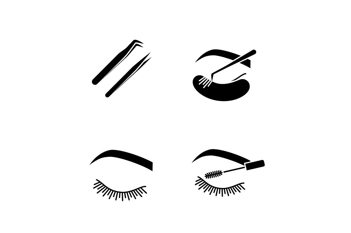 Eyelash extension glyph icons set cover image.