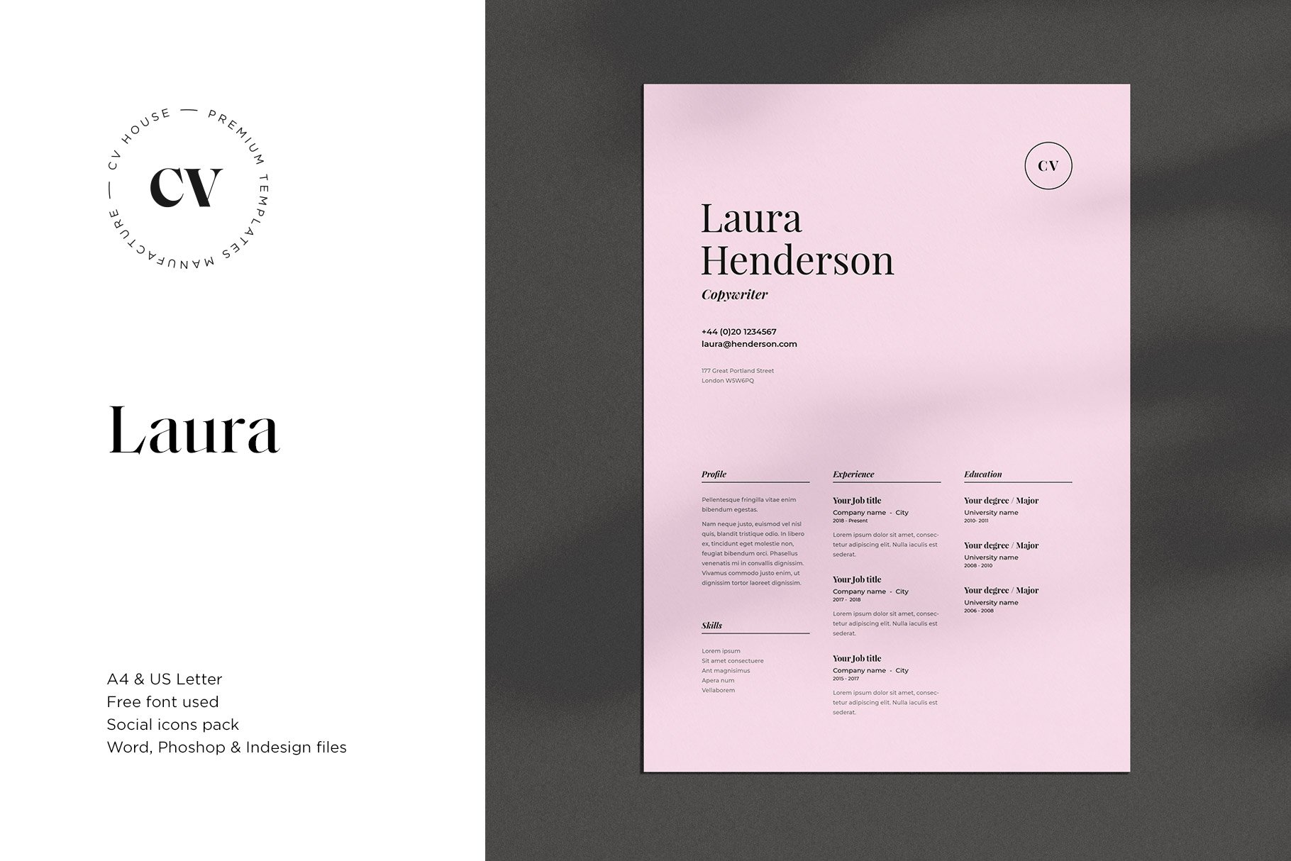Laura | CV / resume template cover image.