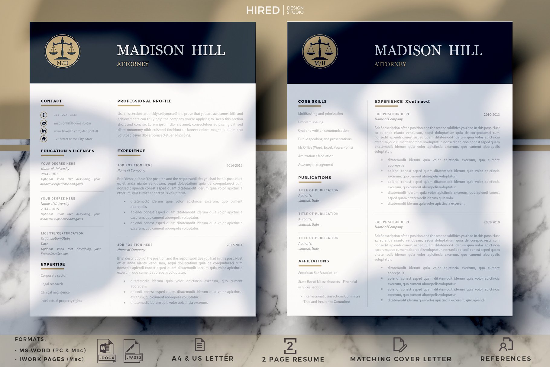 Attorney Resume template, Lawyer CV preview image.
