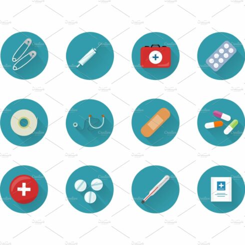 Medicine Icons Set Collection on Web Buttons. cover image.