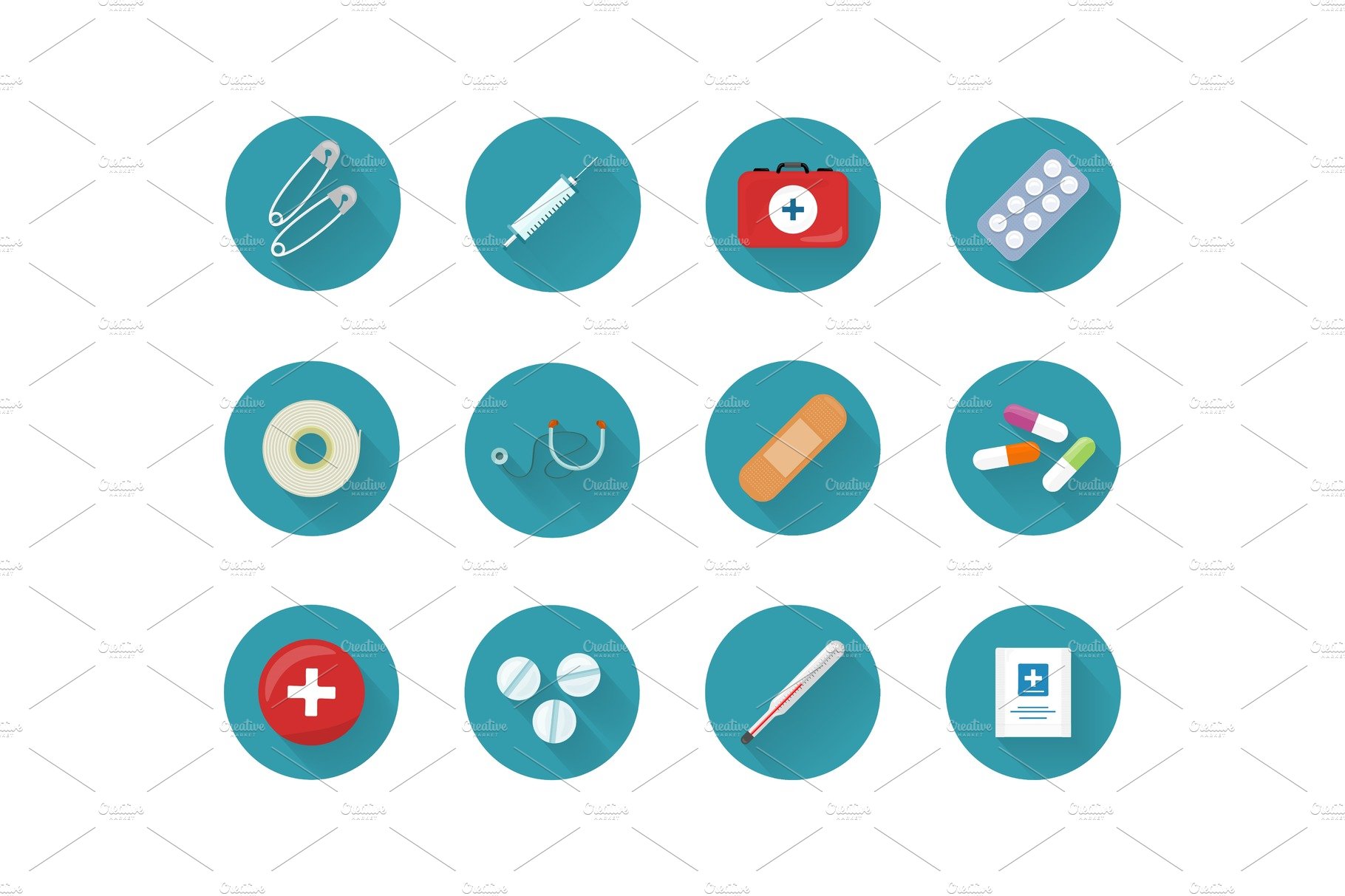 Medicine Icons Set Collection on Web Buttons. cover image.