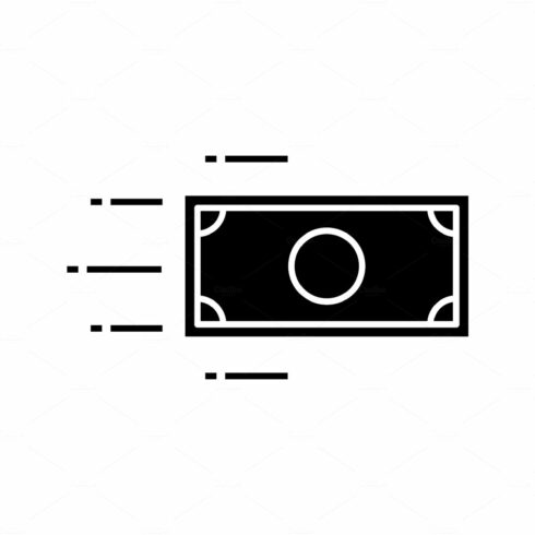 Flying dollar banknote glyph icon cover image.