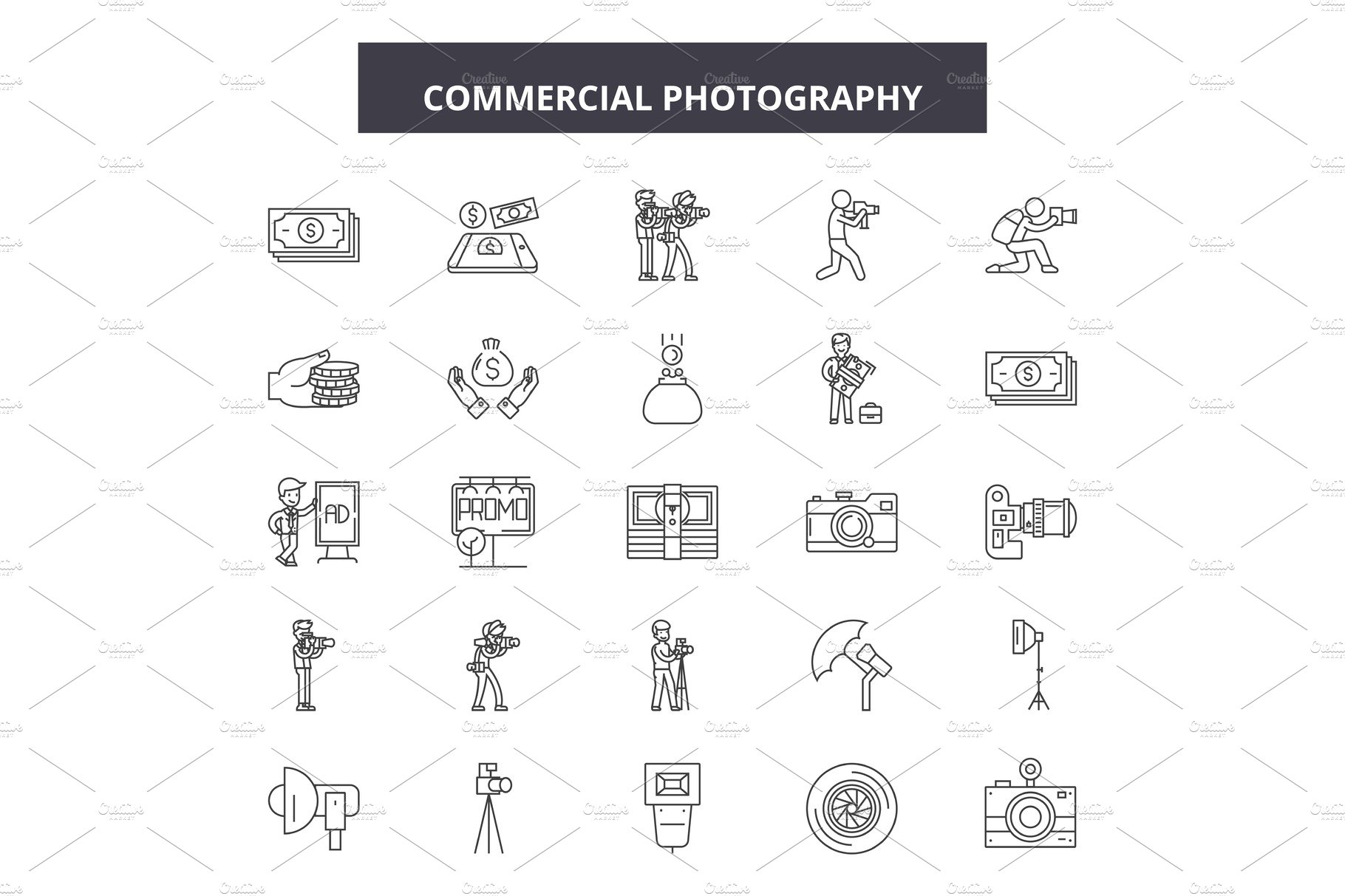 Commercial photography line icons cover image.