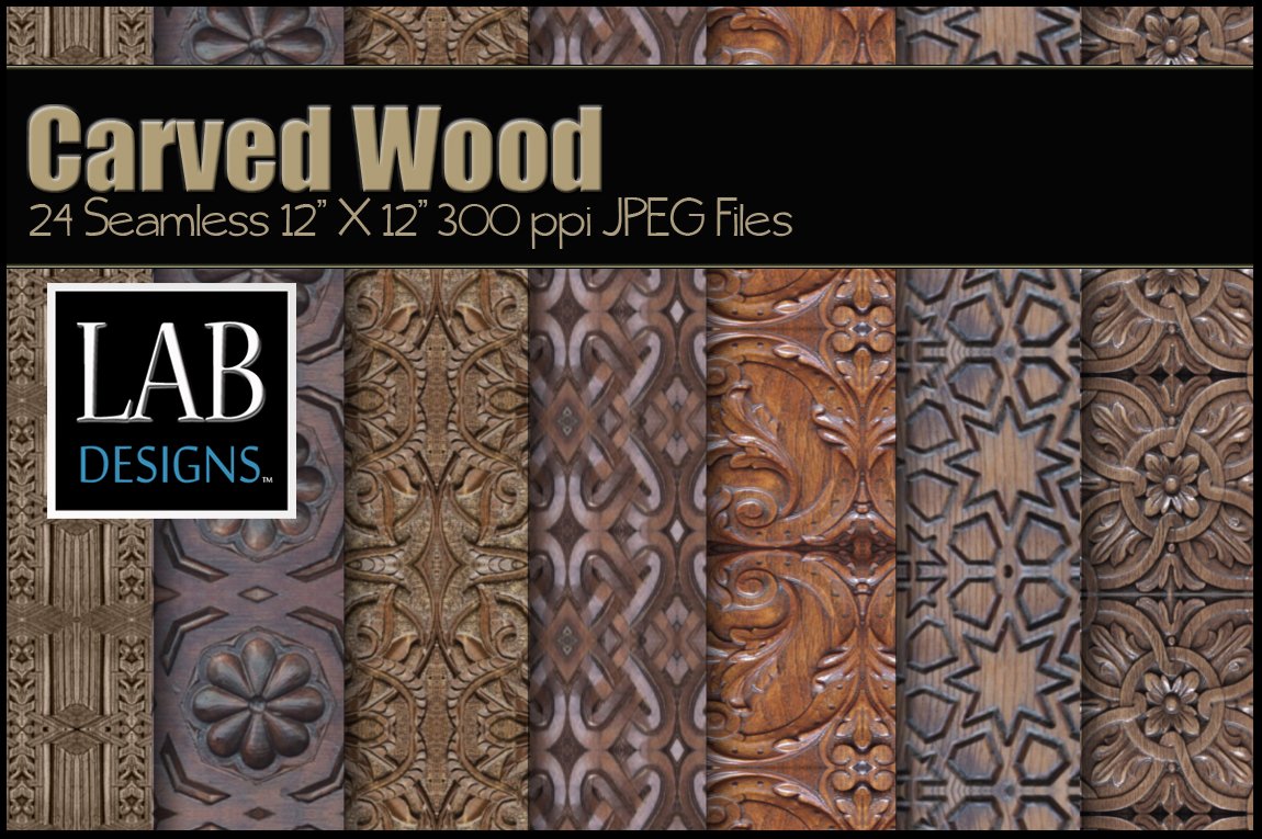 24 Seamless Carved Wood Textures cover image.