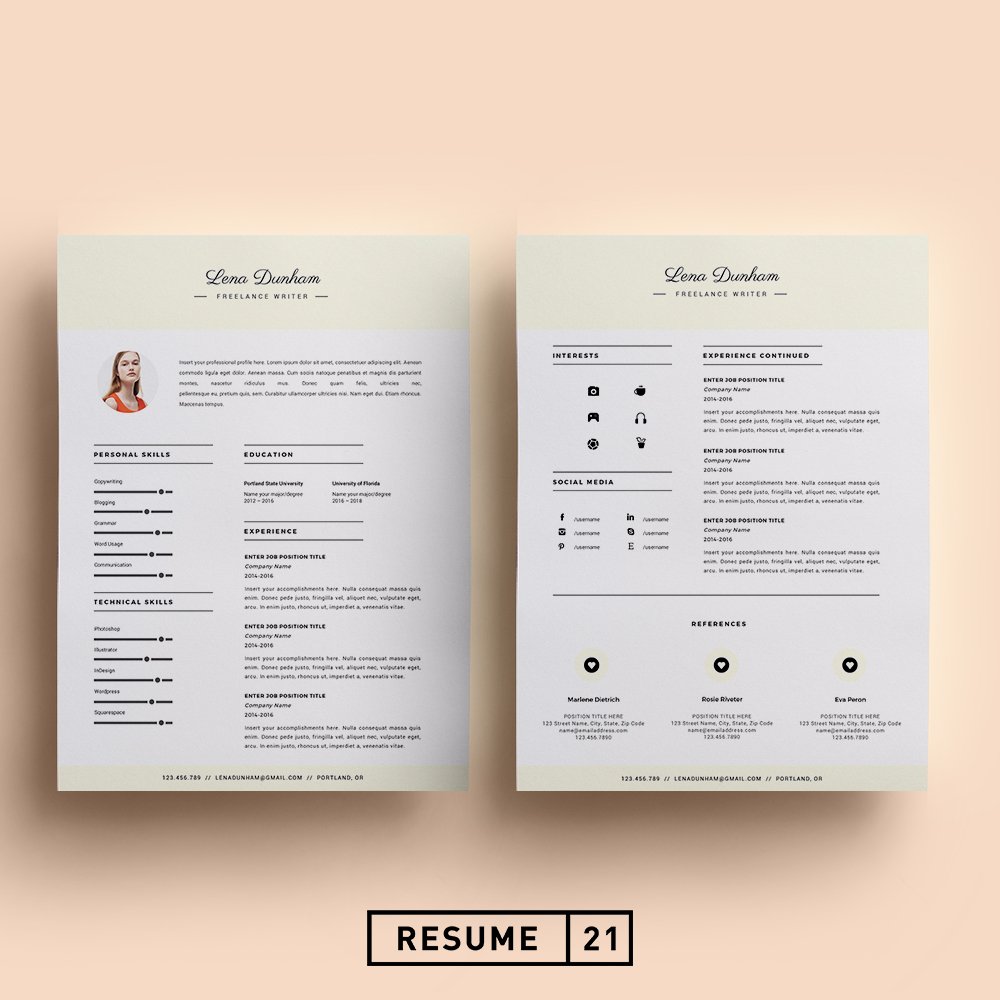 Writer Resume Template /CV preview image.