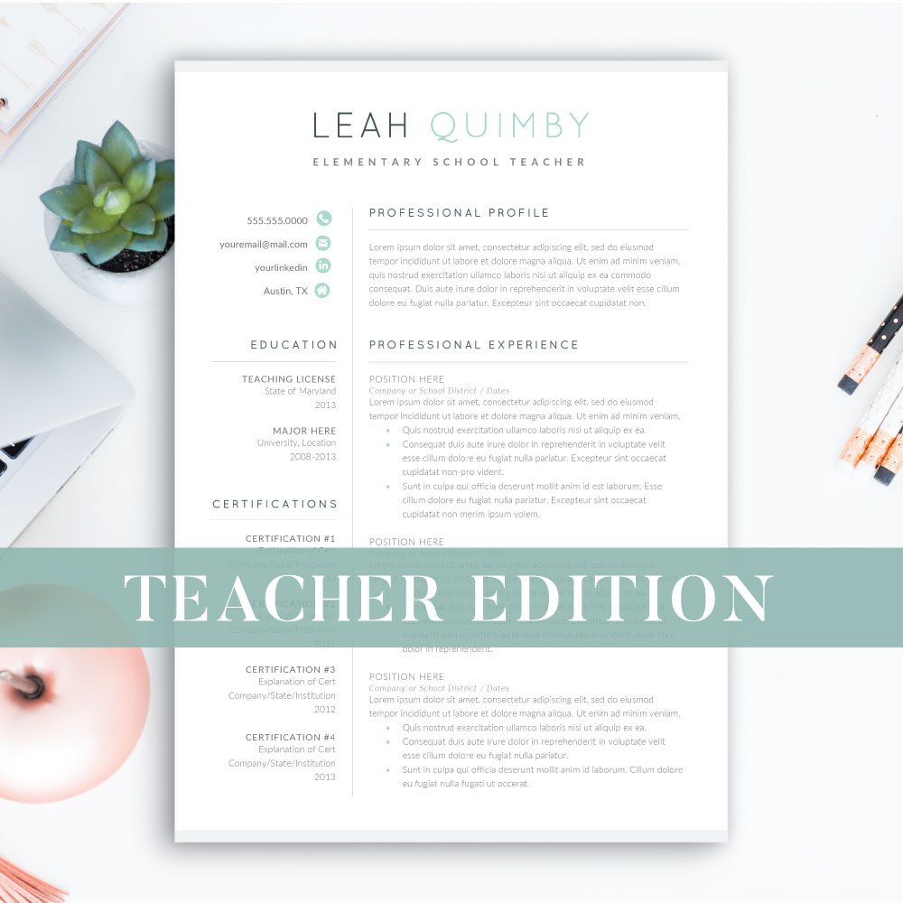 Modern Resume Template for Teacher preview image.