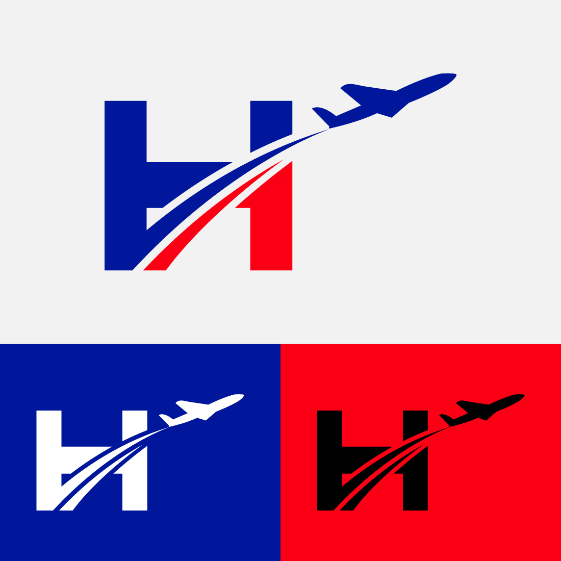 Initial letter H with airplane Logo Design Airline, airplane, aviation, travel logo template preview image.