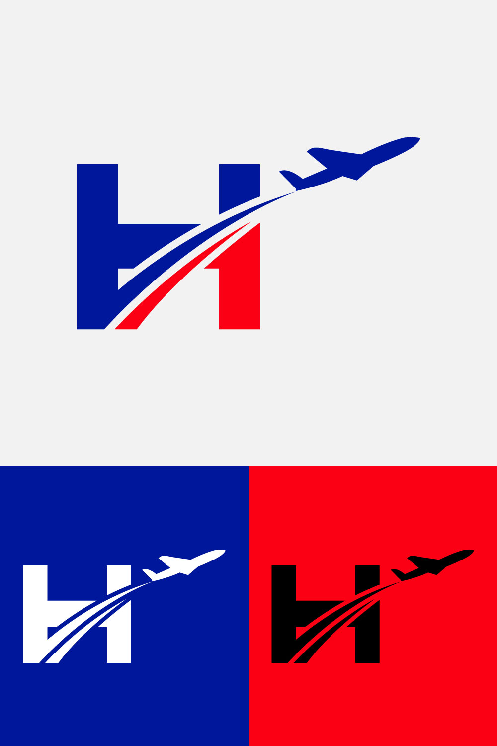 Initial letter H with airplane Logo Design Airline, airplane, aviation, travel logo template pinterest preview image.