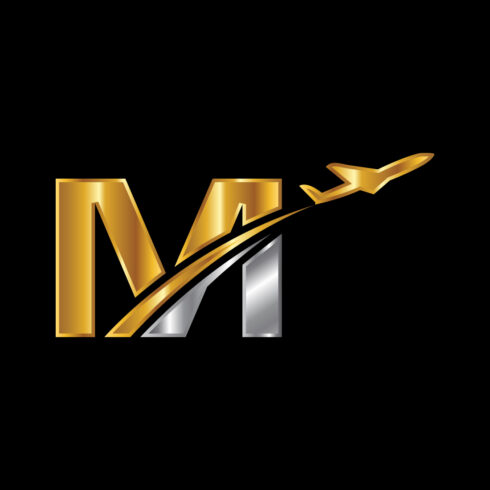 Initial letter M with airplane Logo Design Airline, airplane, aviation, travel logo template cover image.