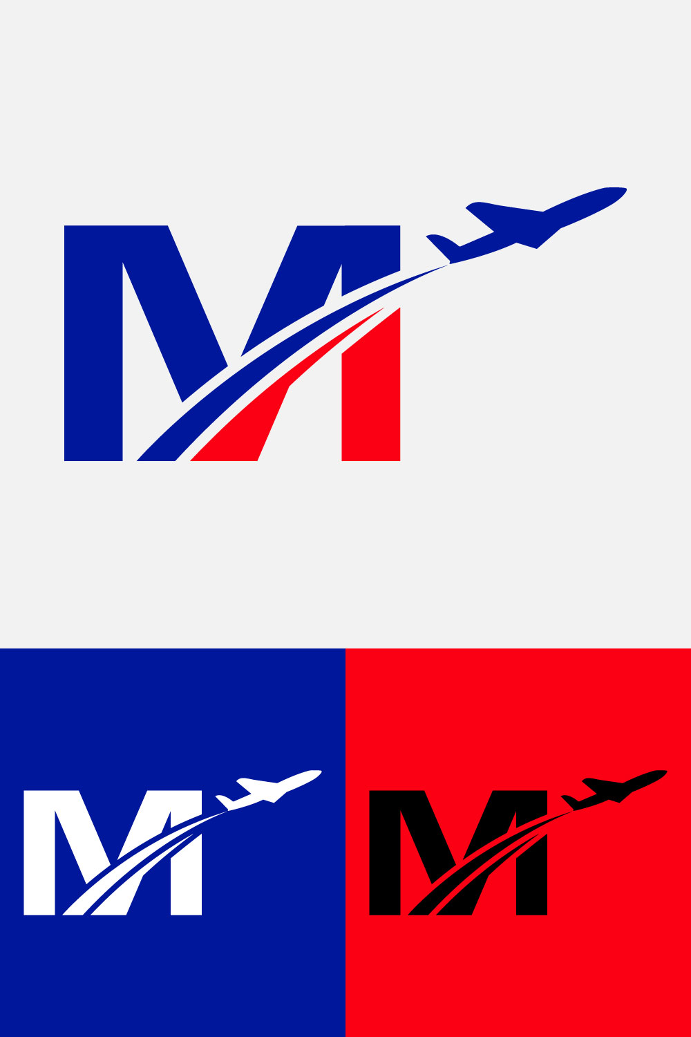 Initial letter M with airplane Logo Design Airline, airplane, aviation, travel logo template pinterest preview image.