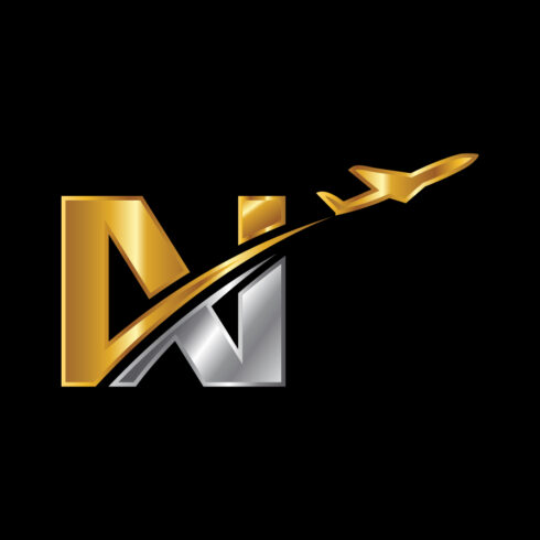 Initial letter N with airplane Logo Design Airline, airplane, aviation, travel logo template cover image.