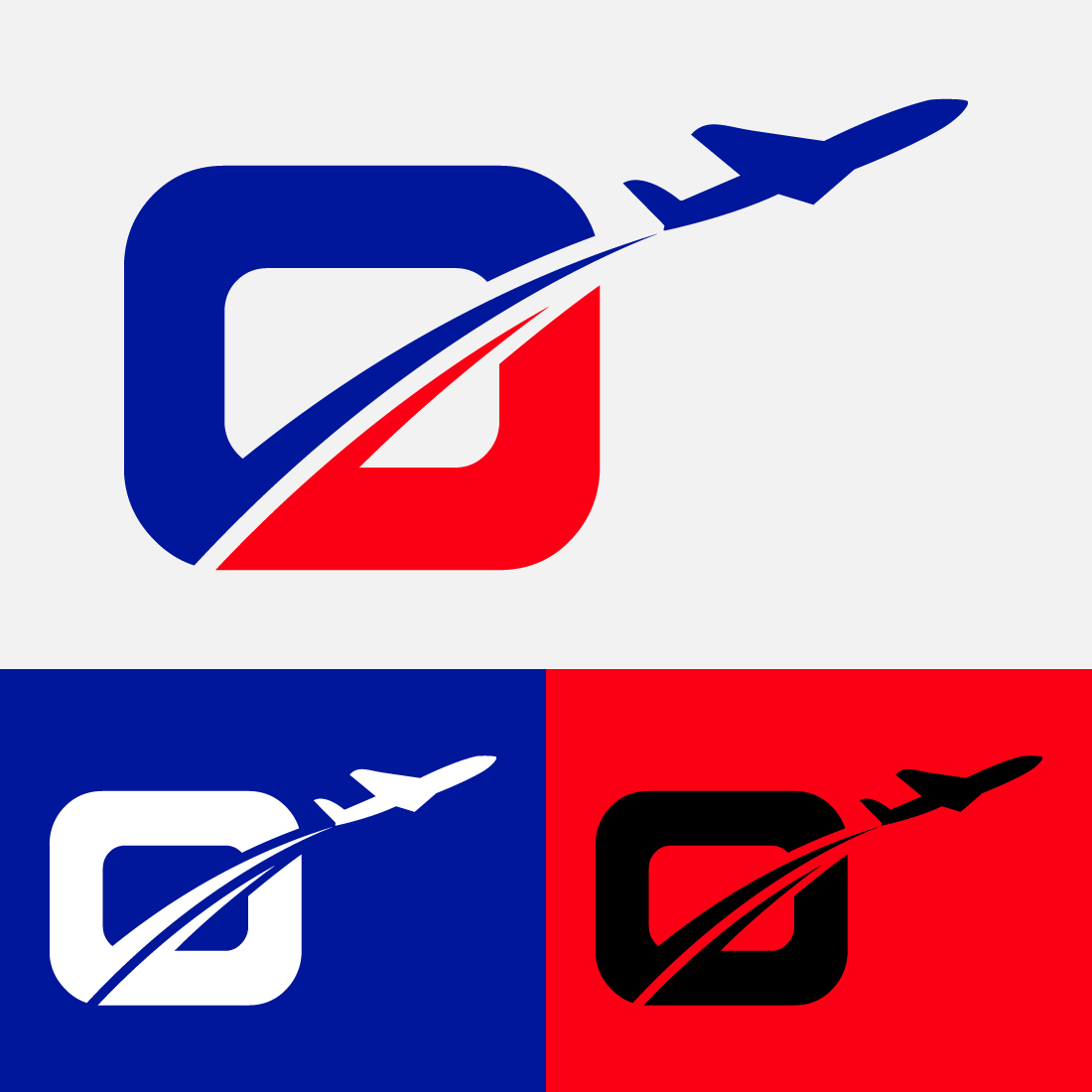 Initial letter O with airplane Logo Design Airline, airplane, aviation, travel logo template preview image.