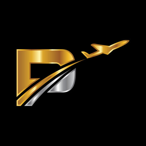 Initial letter P with airplane Logo Design Airline, airplane, aviation, travel logo template cover image.