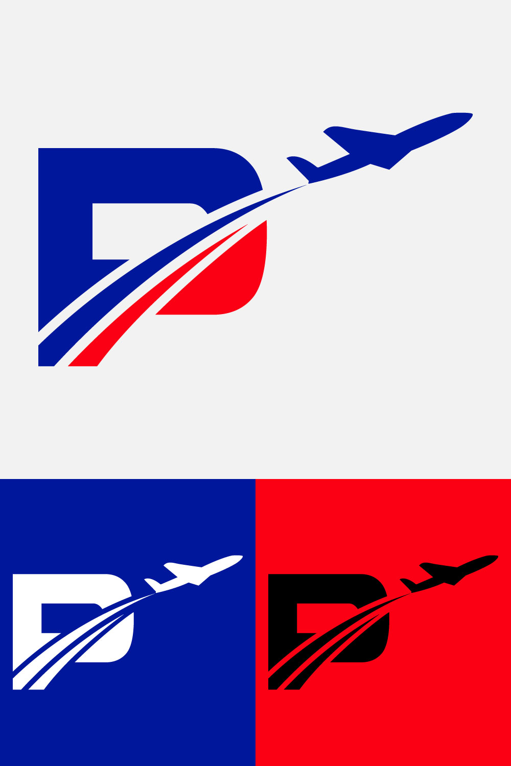 Initial letter P with airplane Logo Design Airline, airplane, aviation, travel logo template pinterest preview image.