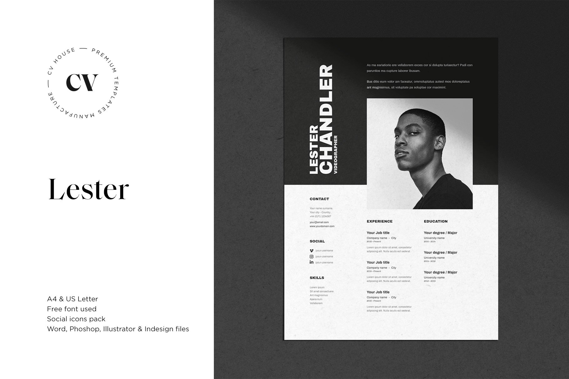Lester | CV / resume template cover image.