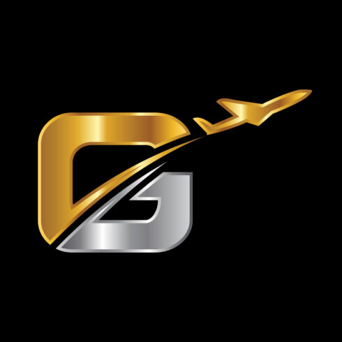 Initial letter G with airplane Logo Design Airline, airplane, aviation, travel logo template cover image.