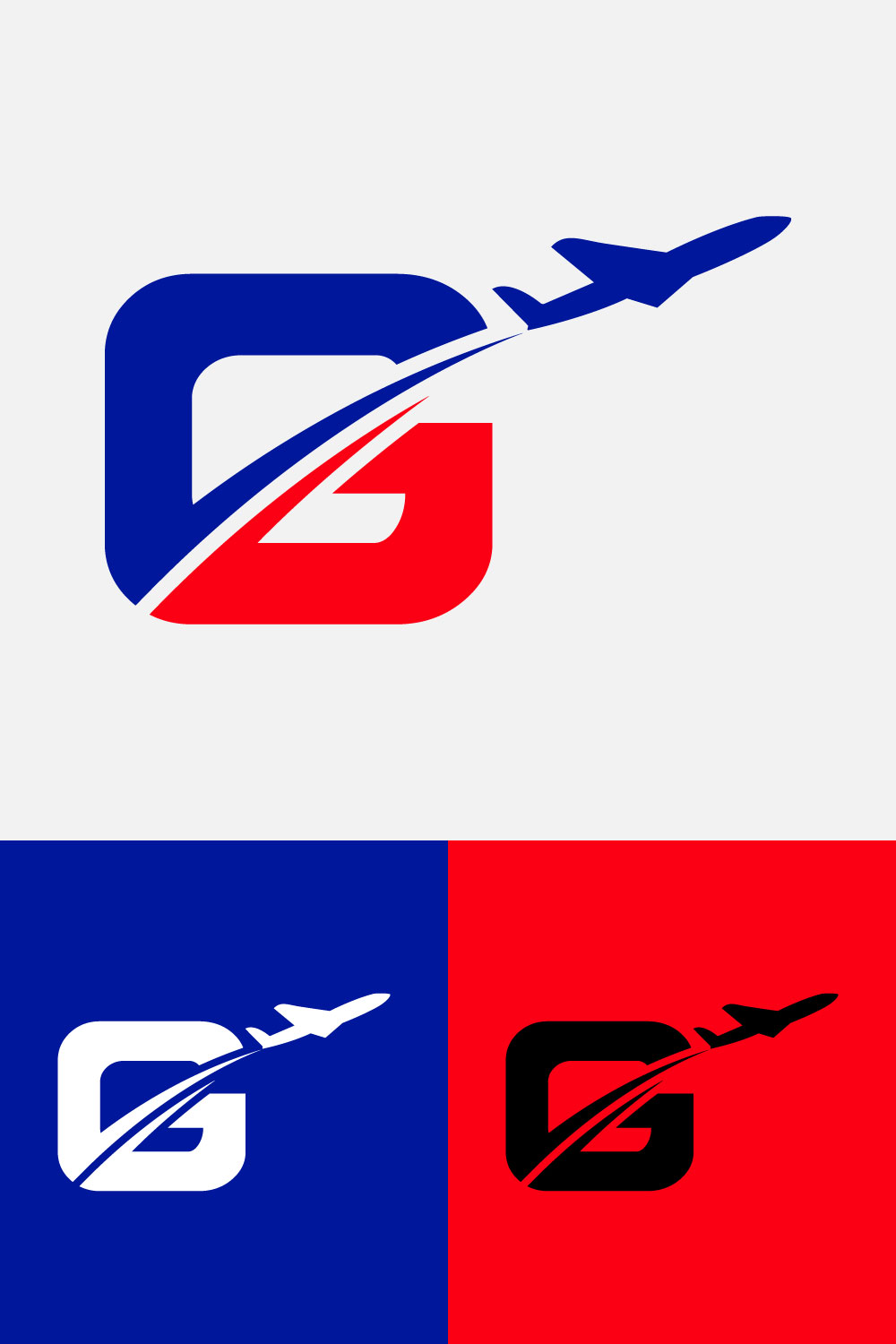 Initial letter G with airplane Logo Design Airline, airplane, aviation, travel logo template pinterest preview image.