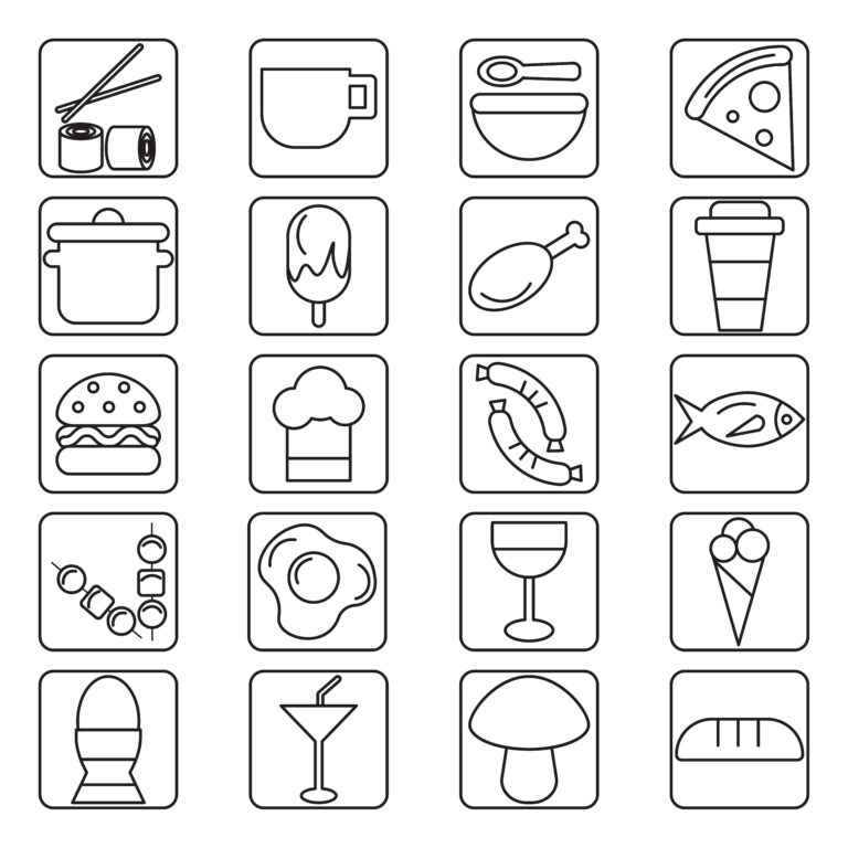 Black and white image of food icons.